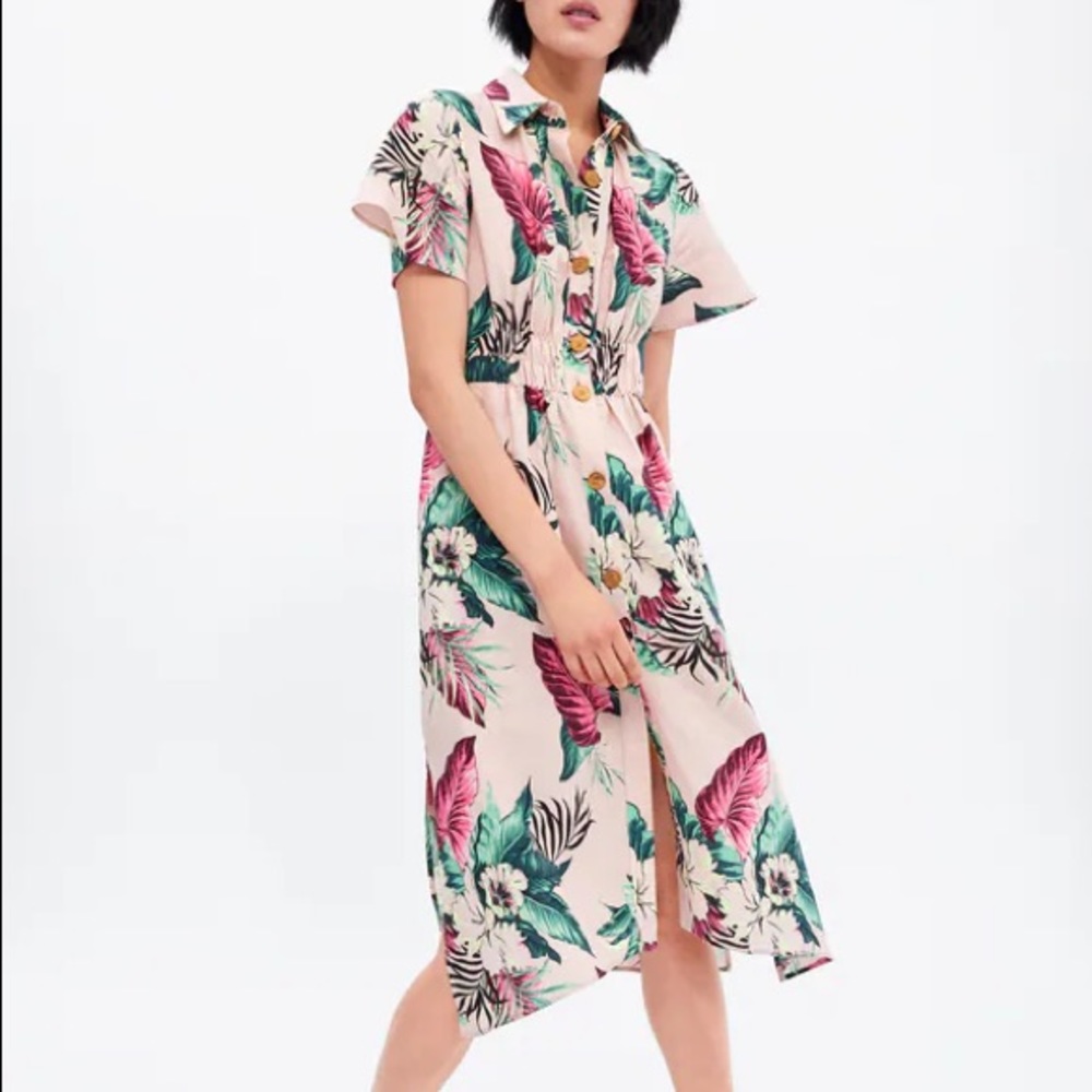 Zara Linen Floral Print Dress